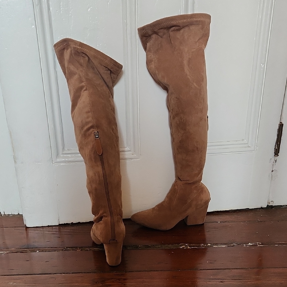 Suede Over-the-Knee Boots - Tan